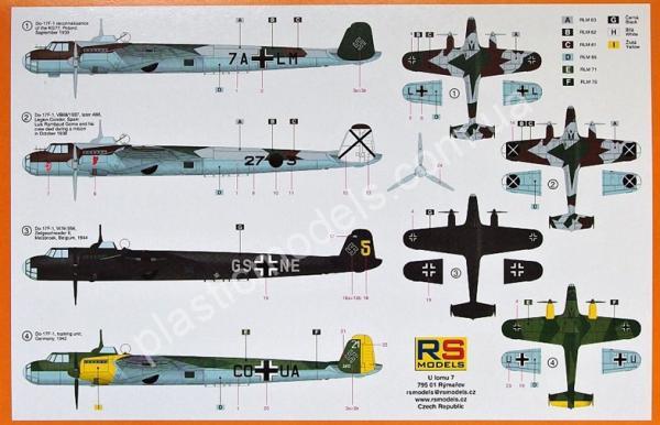 1/72 RS models 92072 Dornier Do-17F German Medium Bomber (4x camo)
