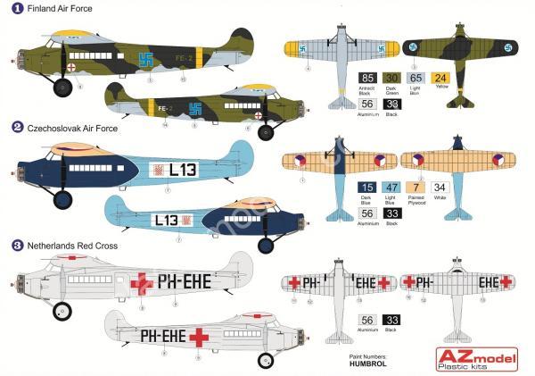 1/144 AZ model 14407 Fokker F.VIIa Military (3x decal versions)