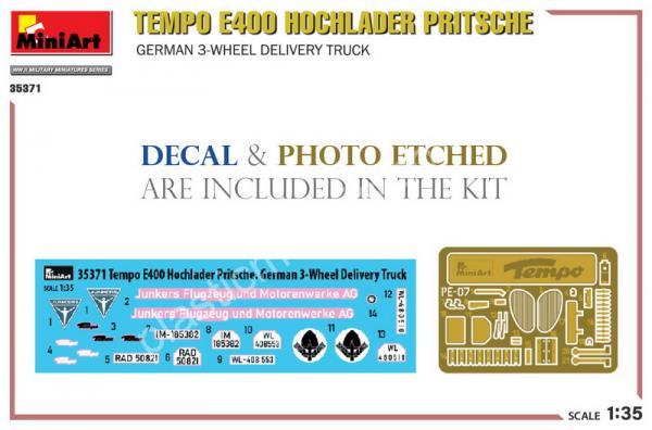 1/35 Mini-art 35371 Tempo E400 Hochlader Pritsche German 3-wheel delivery truck