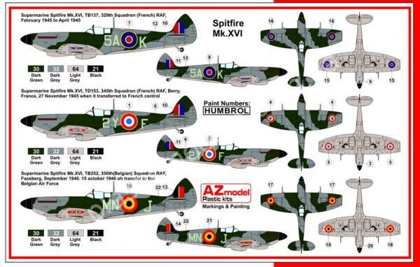 1/72 AZ model 7485 Supermarine Spitfire Mk. XVI Early RAF,Fr,Belg.