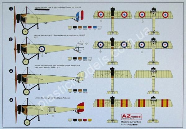 1/72 AZ model 7373 Morane Saulnier 'H' (4x decal versions)