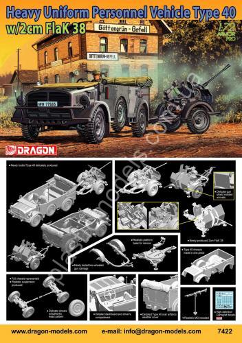 1/72 Dragon 7422 Kfz. 18 s.E.Pkw Horch 108 Typ 40 + 2 cm FlaK 38