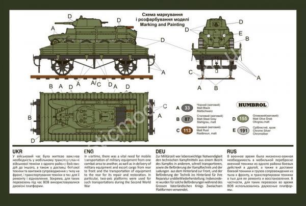 1/72 UMmt 693 Tank BT-7 on a biaxial 20-ton raieway platform (short-6.6 m)