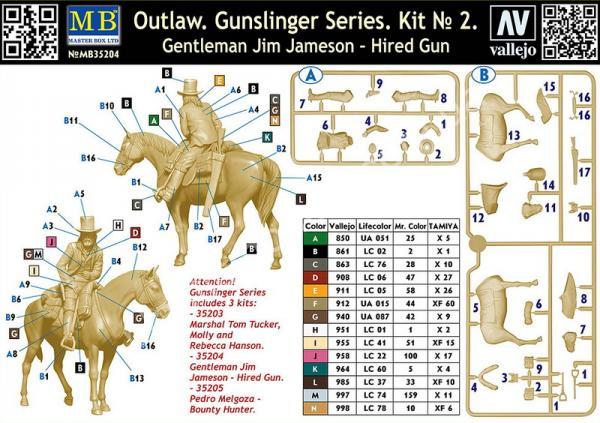 1/35 Master Box 35204 Outlow. Gunslinger series. Kit No. 2. Gentleman Jim Jameson - Hired Gun