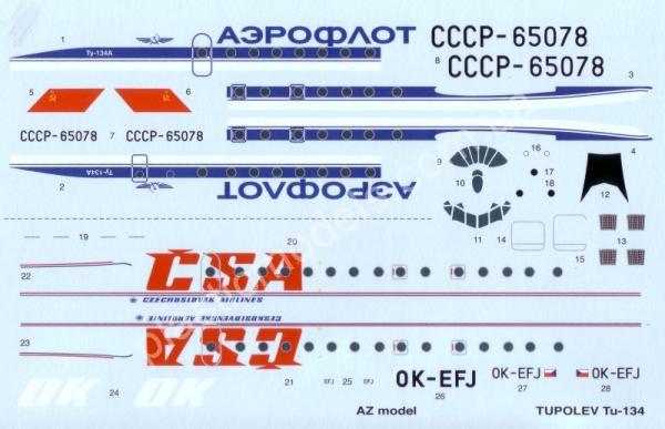 1/144 AZ model 14410 Tupolev Tu-134 Aeroflot, ČSA new