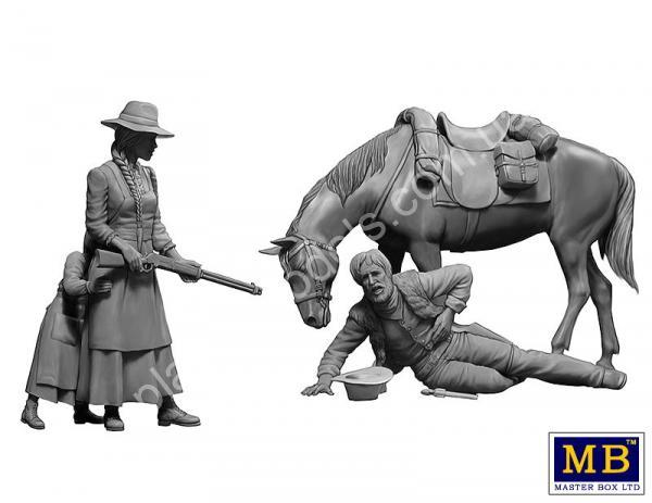 1/35 Master Box 35203 Outlow. Gunslinger series. Kit No. 1. Marshal Tom Tucker, Molly and Rebecca Hanson