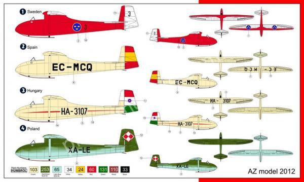 1/72 AZ model 7462 Grunau Baby IIb (Swed.,Spain,Hun,Pol.) 2-in-1