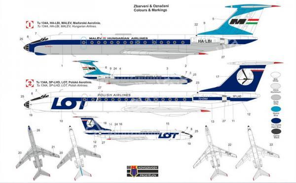 1/144 Kovozavody Prostejov 14411 Tupolev Tu-134A-3 'Malev/LOT'