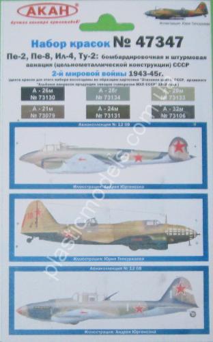 АКАН 47347 Бомбардировочная и штурмовая авиация (цельнометаллической конструкции) СССР 2-й мировой войны 1943 - 1945 г.: Пе-2, Пе-8, Ил-4, Ту-2