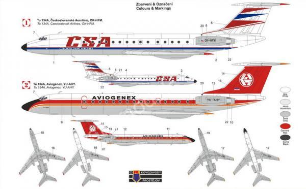 1/144 Kovozavody Prostejov 14410 Tupolev Tu-134A ČSA/Aviogenex